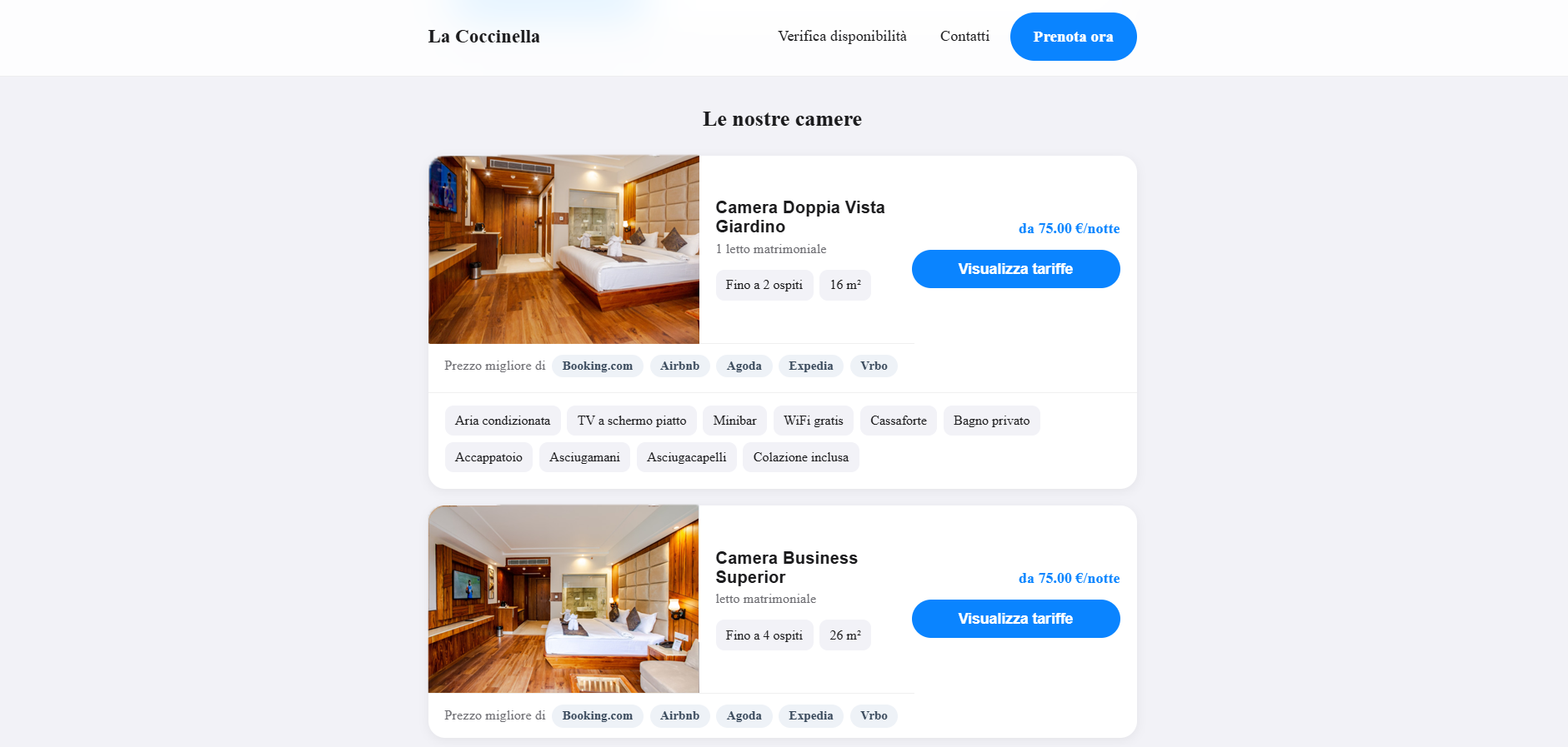 Public storefront: Room list with OTA badge
